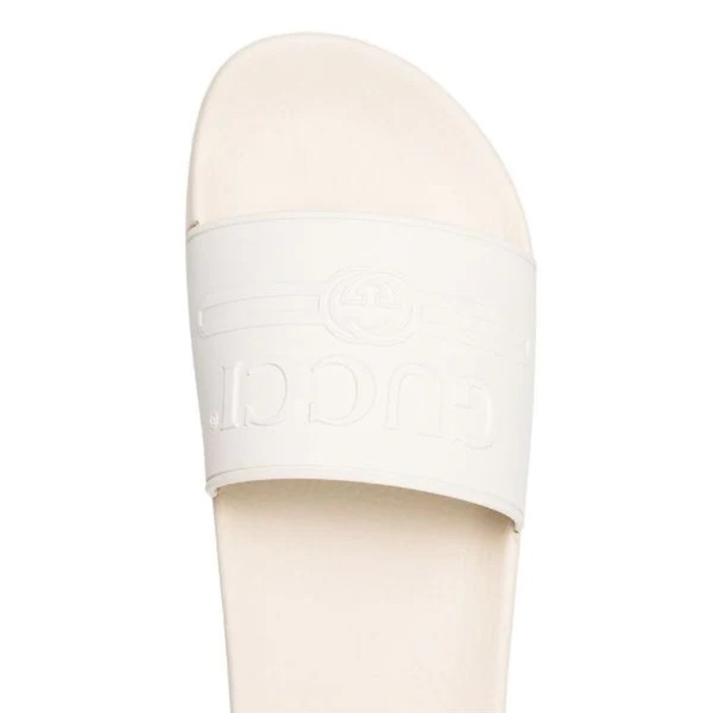 Gucci Men’s Logo Rubber Slide Sandal in Ivory - Picture 6 of 9